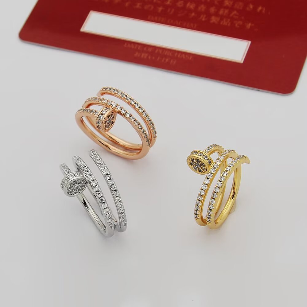 Cartier Juste un Clou ring 18k yellow gold 18k white gold 18k rose gold with pave set clear diamonds 7