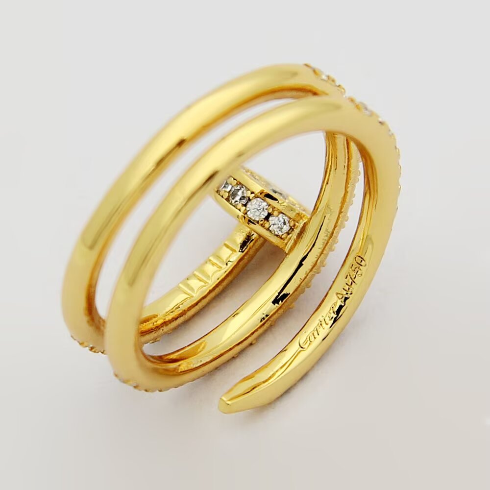 Cartier Juste un Clou ring 18k yellow gold 18k white gold 18k rose gold with pave set clear diamonds 7