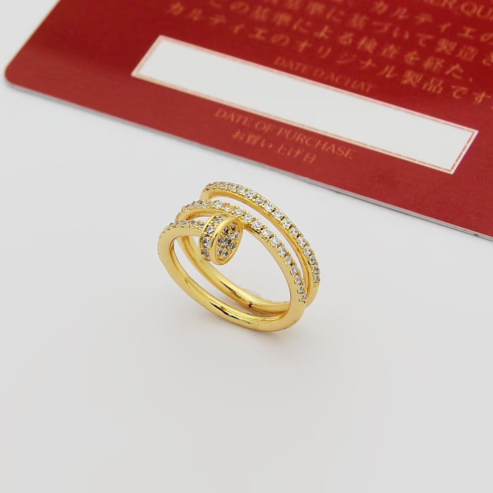 Cartier Juste un Clou ring 18k yellow gold 18k white gold 18k rose gold with pave set clear diamonds 7
