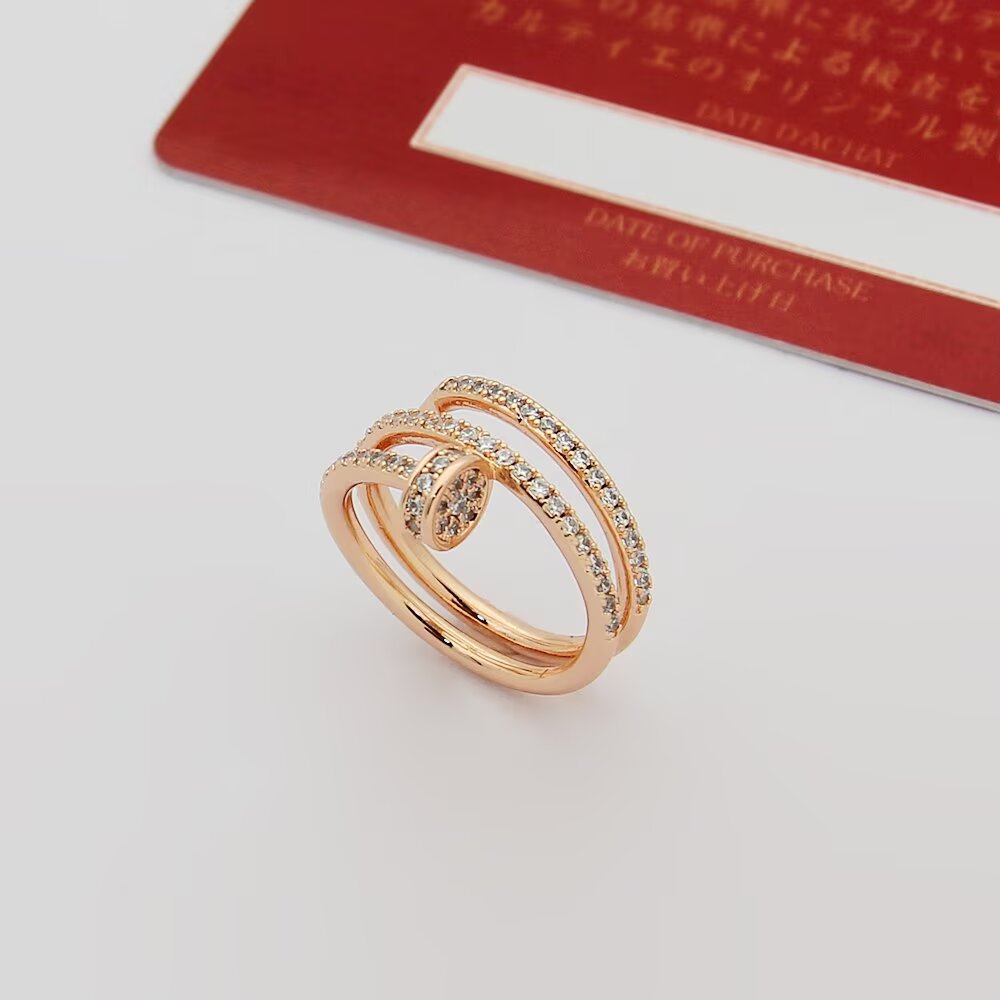 Cartier Juste un Clou ring 18k yellow gold 18k white gold 18k rose gold with pave set clear diamonds 7