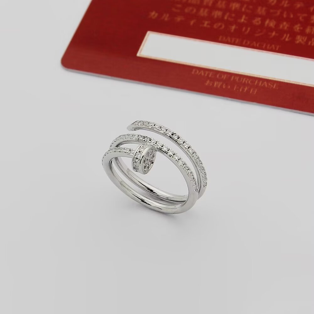 Cartier Juste un Clou ring 18k yellow gold 18k white gold 18k rose gold with pave set clear diamonds 7