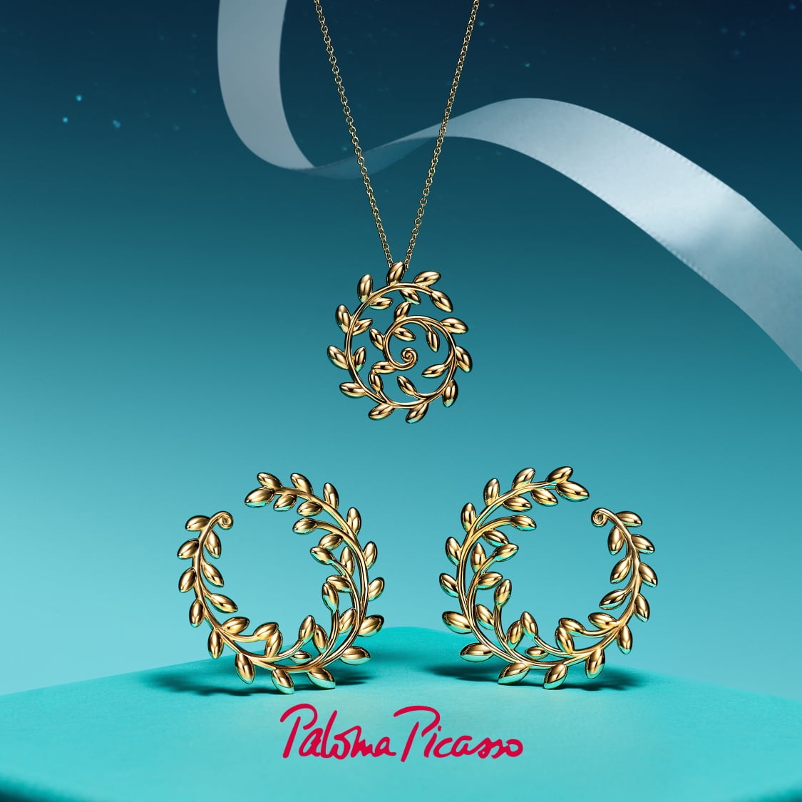 Tiffany Paloma Picasso Olive Leaf earrings gold tone metal no gemstones 20mm diameter