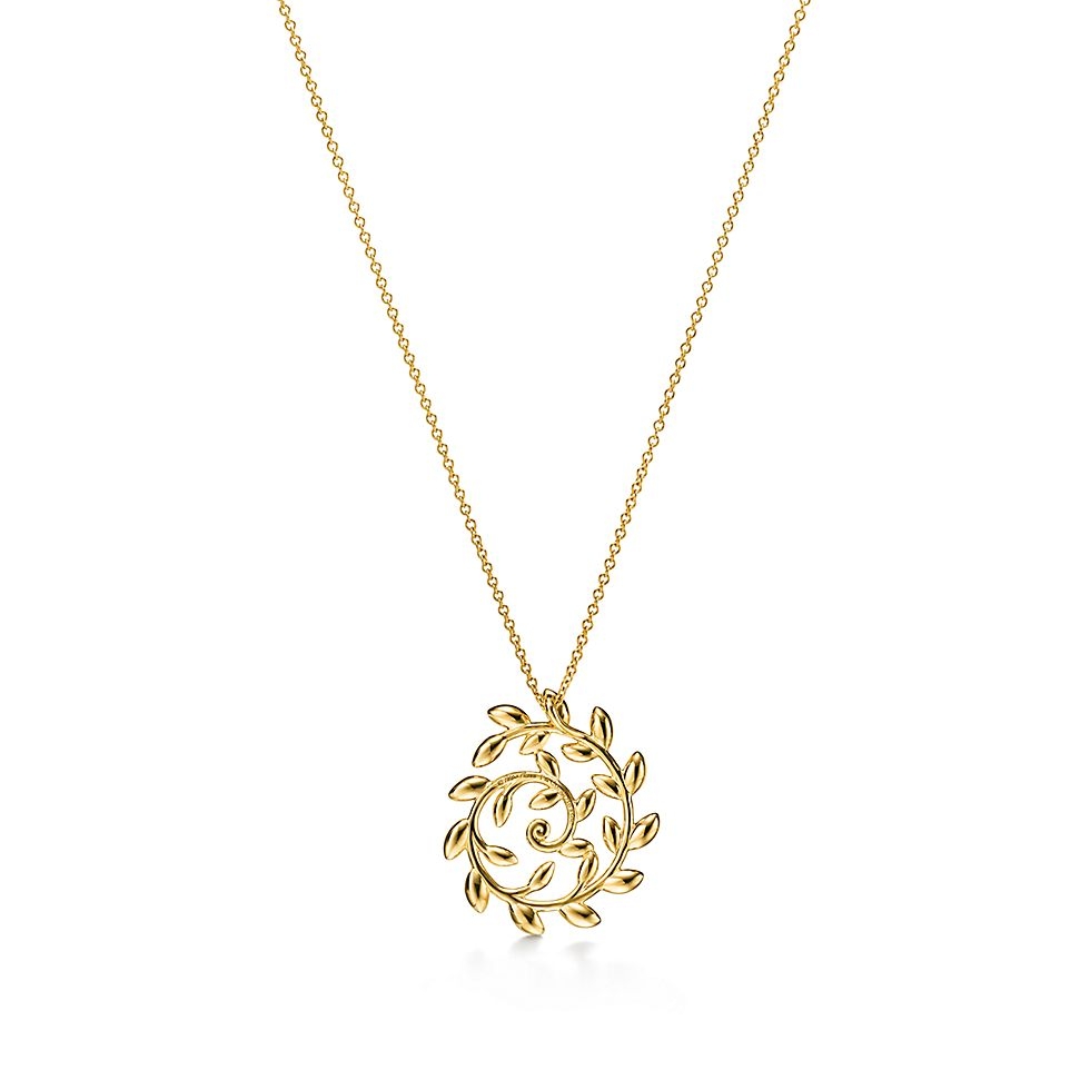 Tiffany Co Paloma Picasso Olive Leaf Spiral necklace 18k yellow gold 18 inches