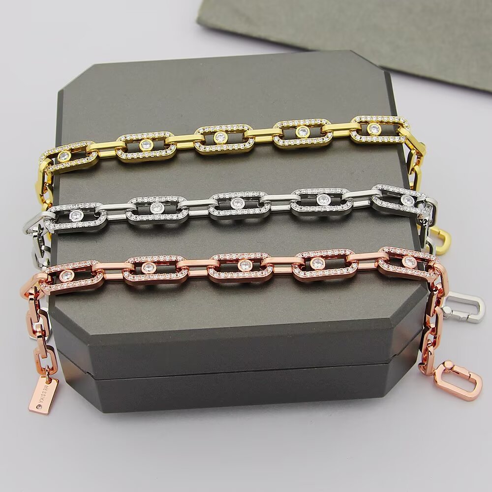 Messika Move Link bracelet 18k yellow gold 18k rose gold 18k white gold with clear diamonds 17cm