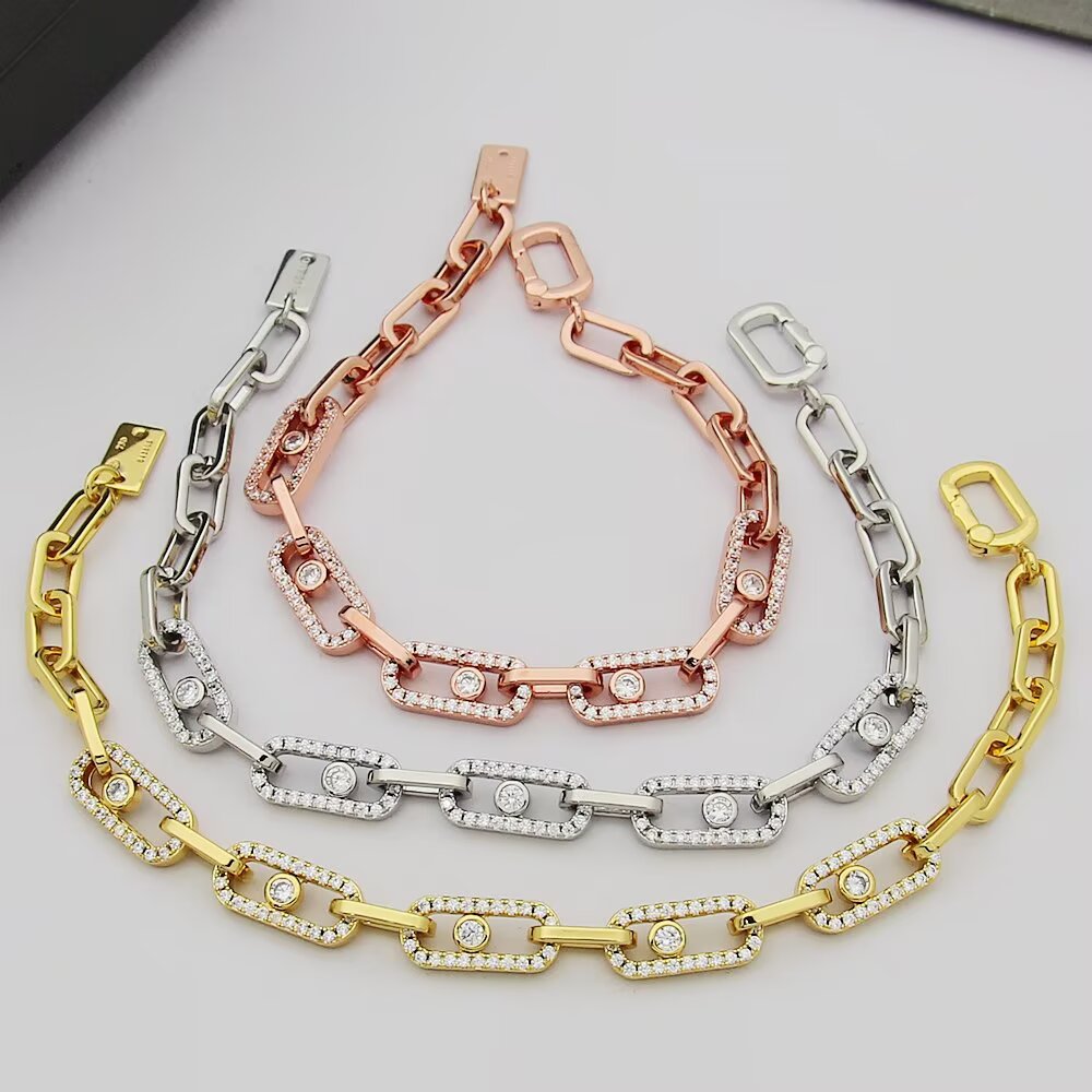 Messika Move Link bracelet 18k yellow gold 18k rose gold 18k white gold with clear diamonds 17cm