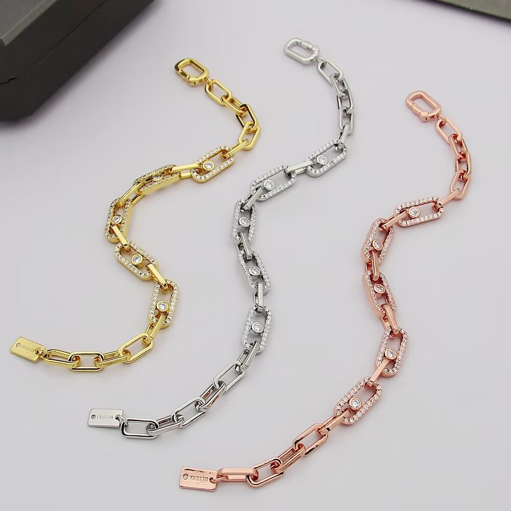 Messika Move Link bracelet 18k yellow gold 18k rose gold 18k white gold with clear diamonds 17cm