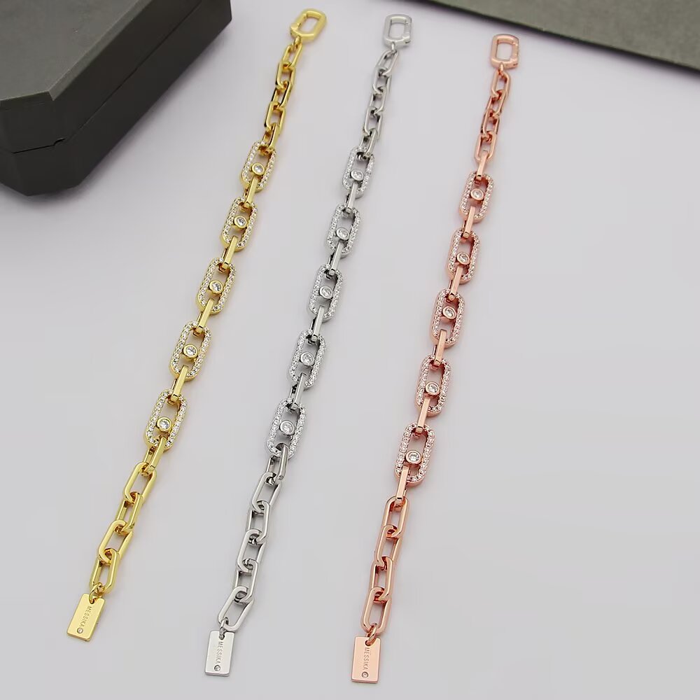 Messika Move Link bracelet 18k yellow gold 18k rose gold 18k white gold with clear diamonds 17cm