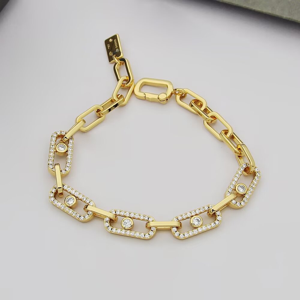 Messika Move Link bracelet 18k yellow gold 18k rose gold 18k white gold with clear diamonds 17cm
