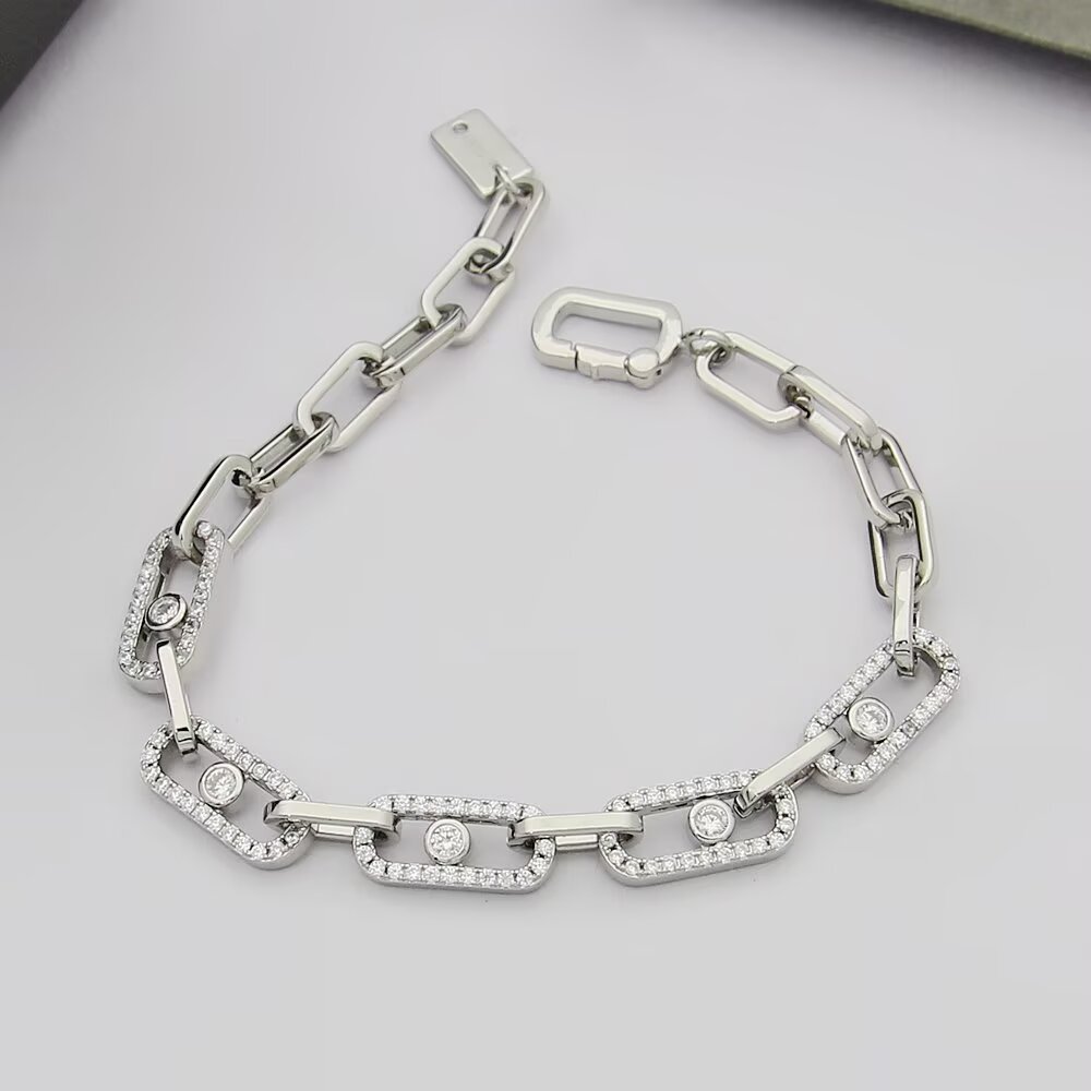 Messika Move Link bracelet 18k yellow gold 18k rose gold 18k white gold with clear diamonds 17cm