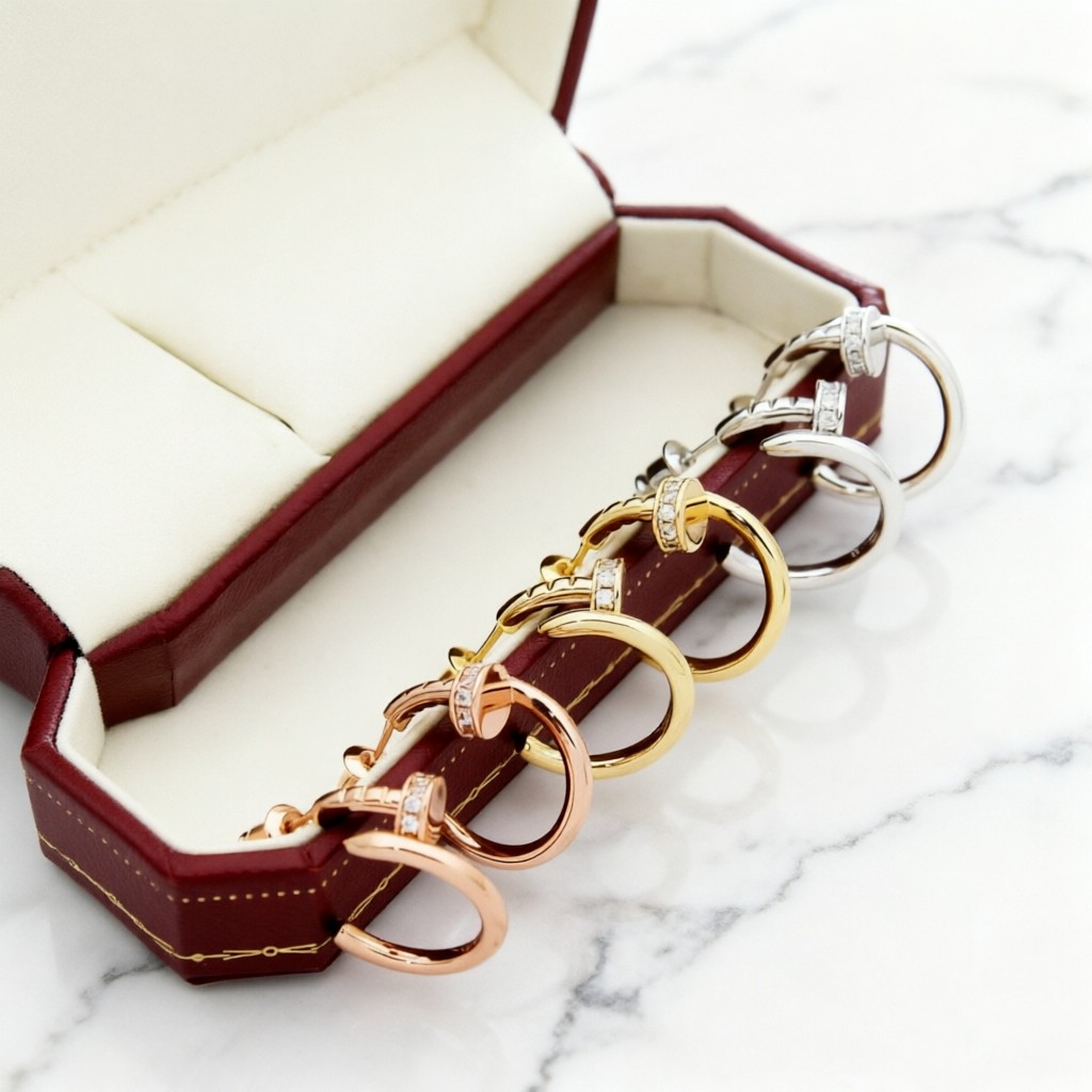 Cartier Juste un Clou earrings silver-toned metal with clear diamond accents 12mm hoop diameter