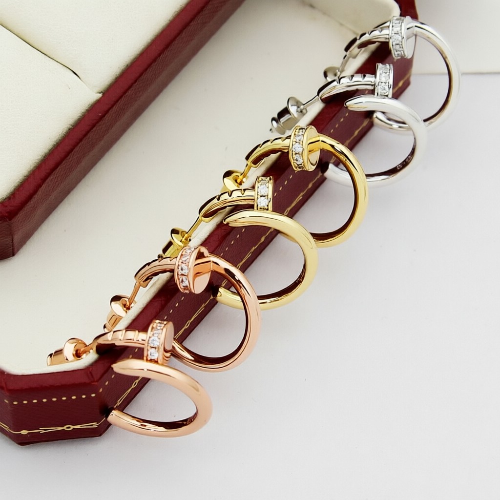 Cartier Juste un Clou earrings silver-toned metal with clear diamond accents 12mm hoop diameter
