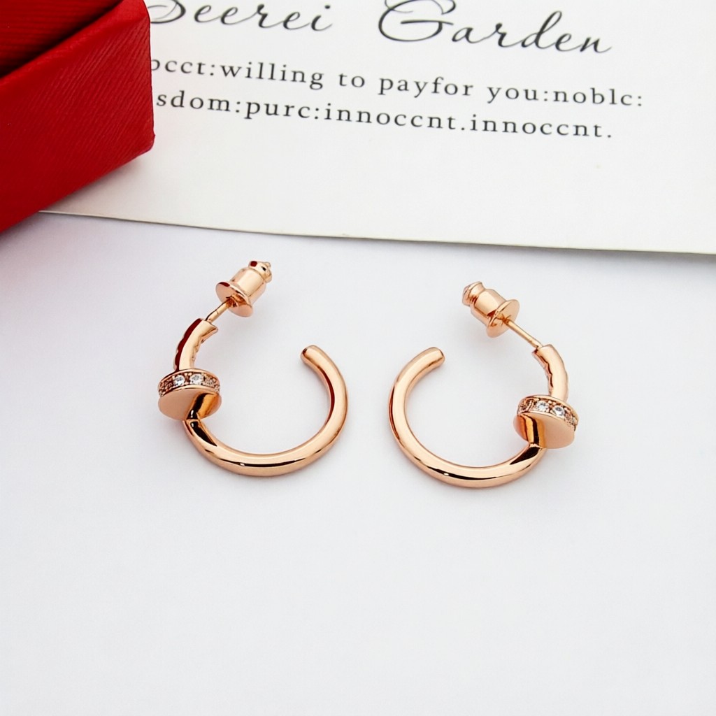 Cartier Juste un Clou earrings silver-toned metal with clear diamond accents 12mm hoop diameter