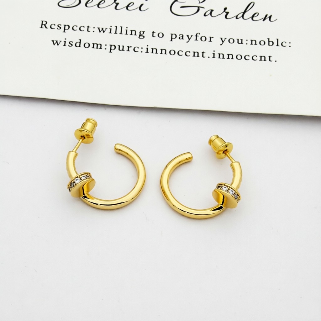 Cartier Juste un Clou earrings silver-toned metal with clear diamond accents 12mm hoop diameter