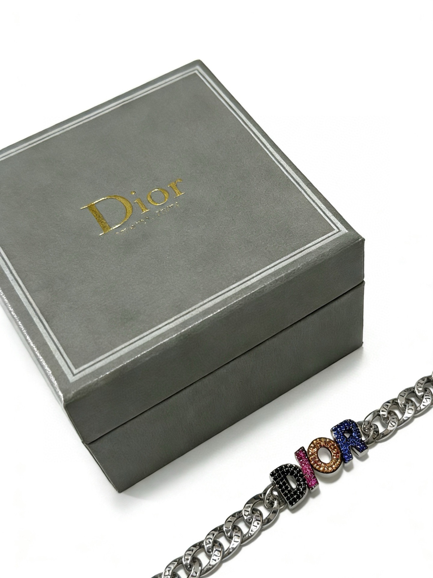 Dior DIOR Logo Chain Bracelet bracelet Silver-tone metal with black pink orange blue crystal accents 19cm