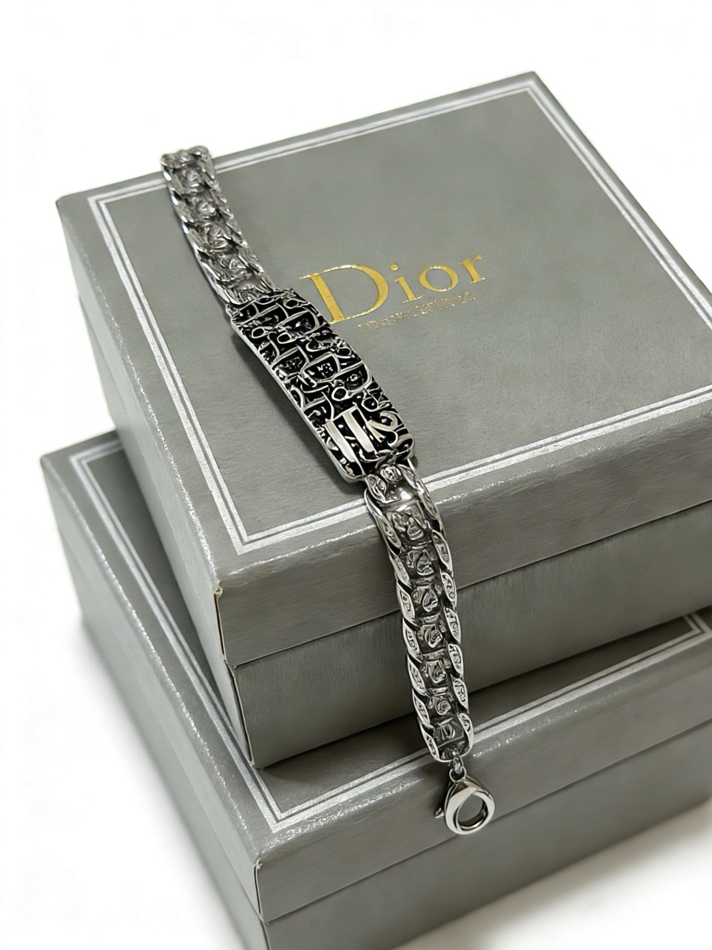 Dior Dior Oblique Monogram ID Chain Bracelet bracelet Silver-tone metal with black enamel detailing 21cm