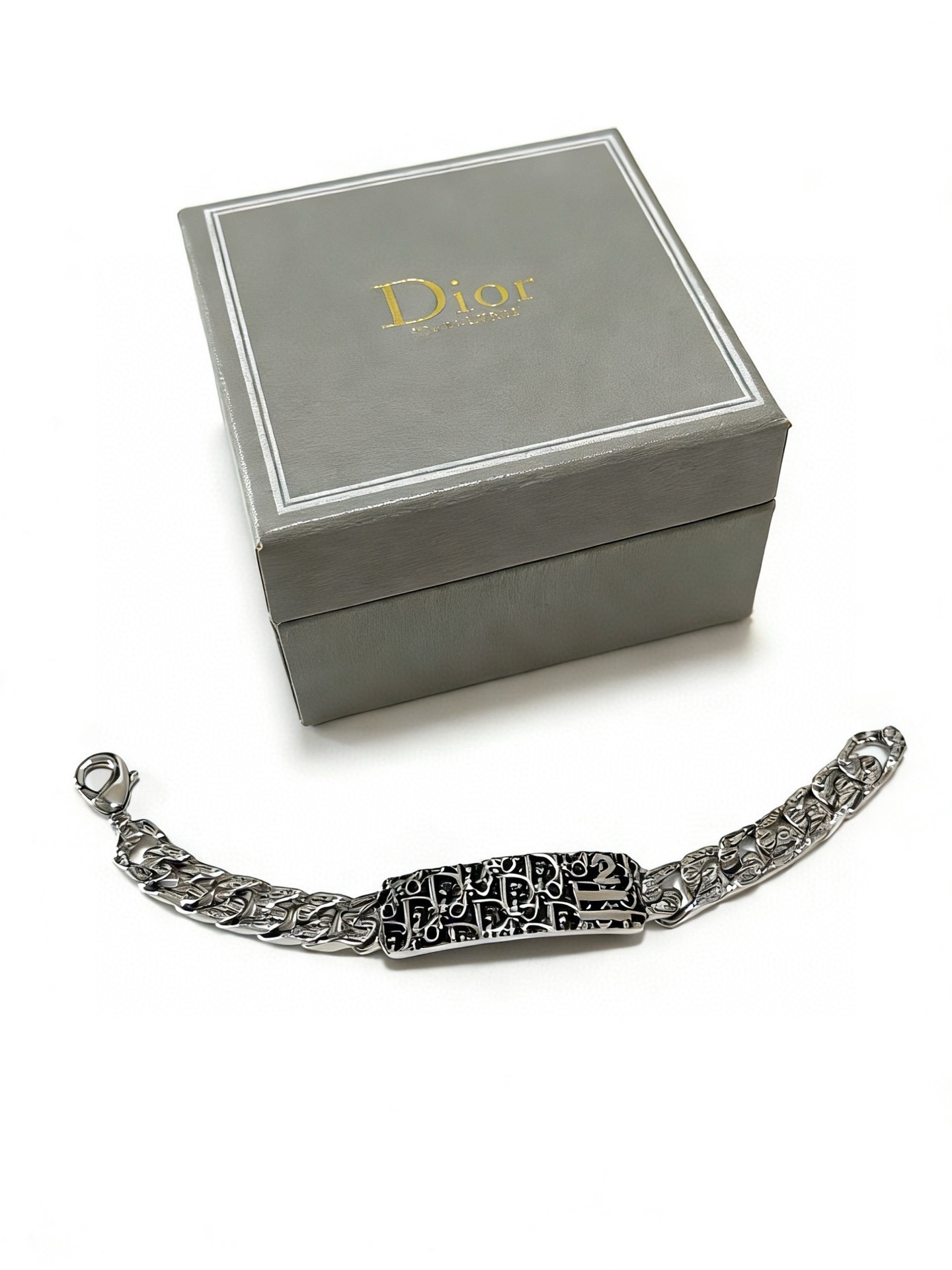 Dior Dior Oblique Monogram ID Chain Bracelet bracelet Silver-tone metal with black enamel detailing 21cm