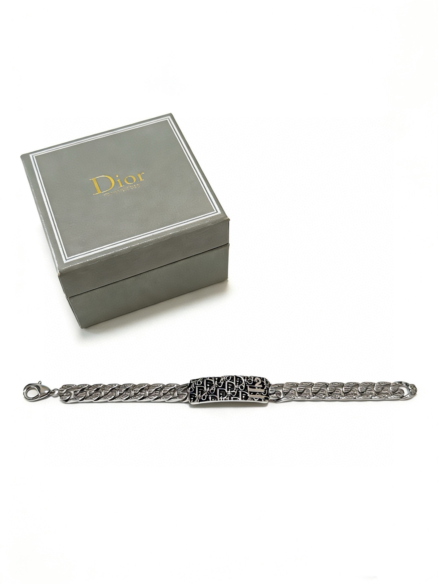 Dior Dior Oblique Monogram ID Chain Bracelet bracelet Silver-tone metal with black enamel detailing 21cm
