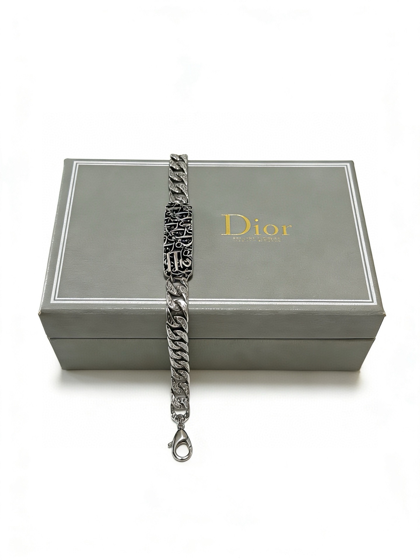 Dior Dior Oblique Monogram ID Chain Bracelet bracelet Silver-tone metal with black enamel detailing 21cm