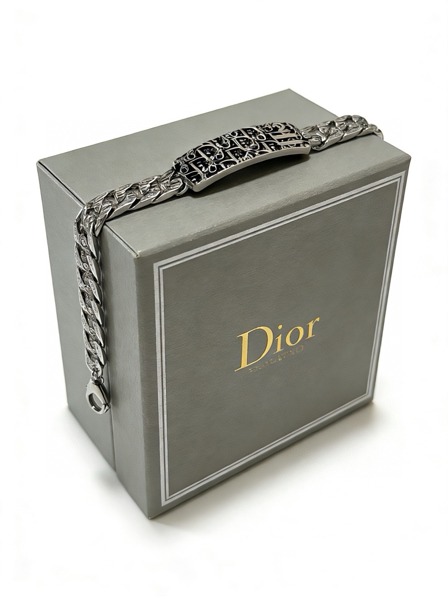 Dior Dior Oblique Monogram ID Chain Bracelet bracelet Silver-tone metal with black enamel detailing 21cm