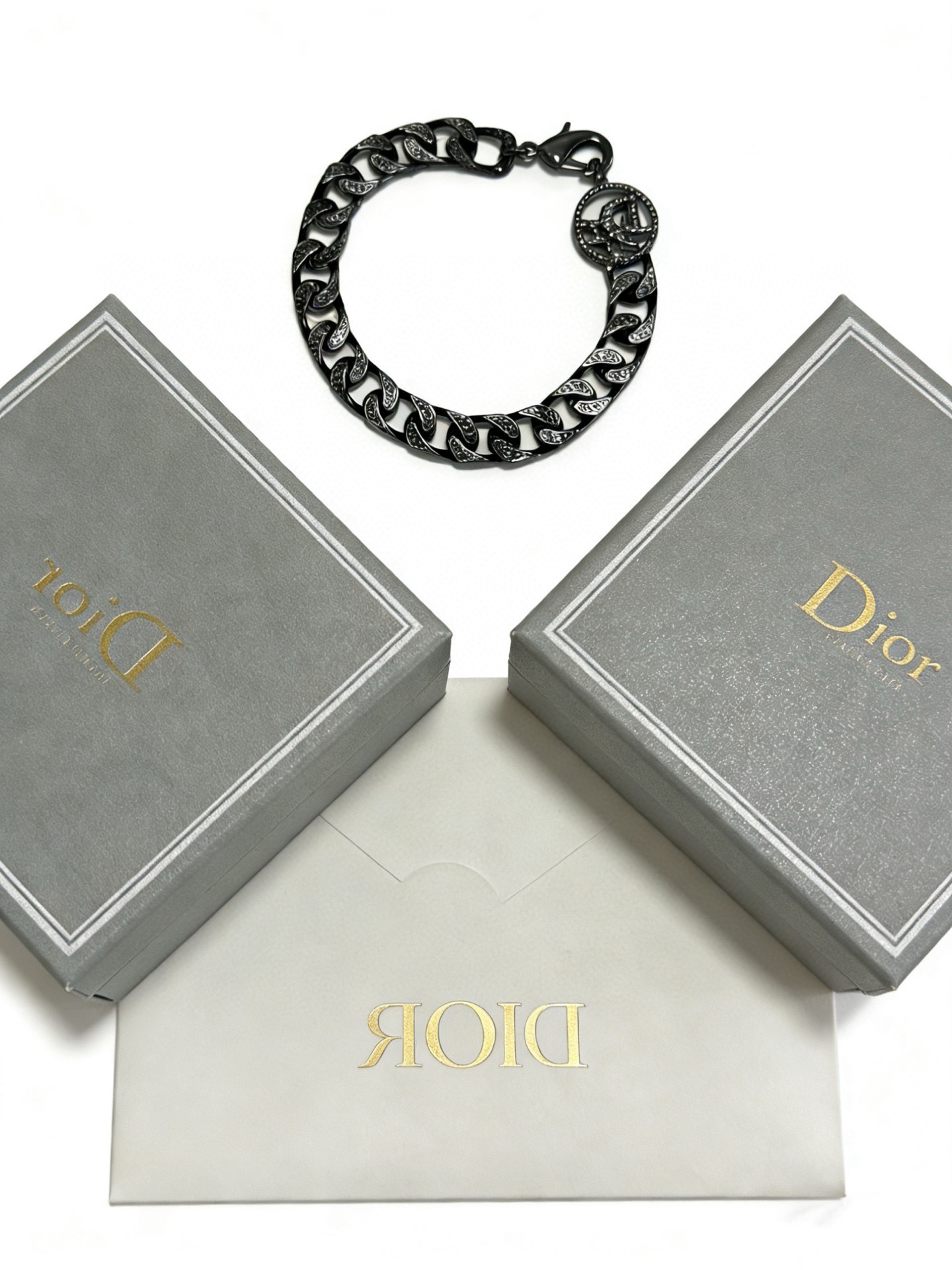 Dior CD Icon Crystal Curb Chain Bracelet bracelet Black ruthenium-finish metal with black crystal accents 21cm