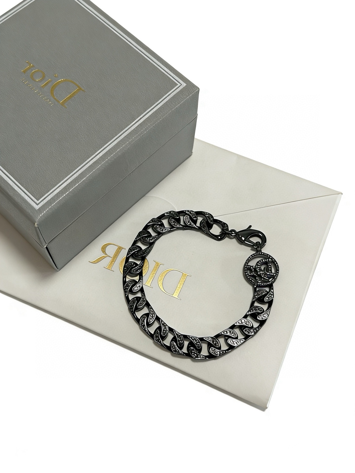 Dior CD Icon Crystal Curb Chain Bracelet bracelet Black ruthenium-finish metal with black crystal accents 21cm