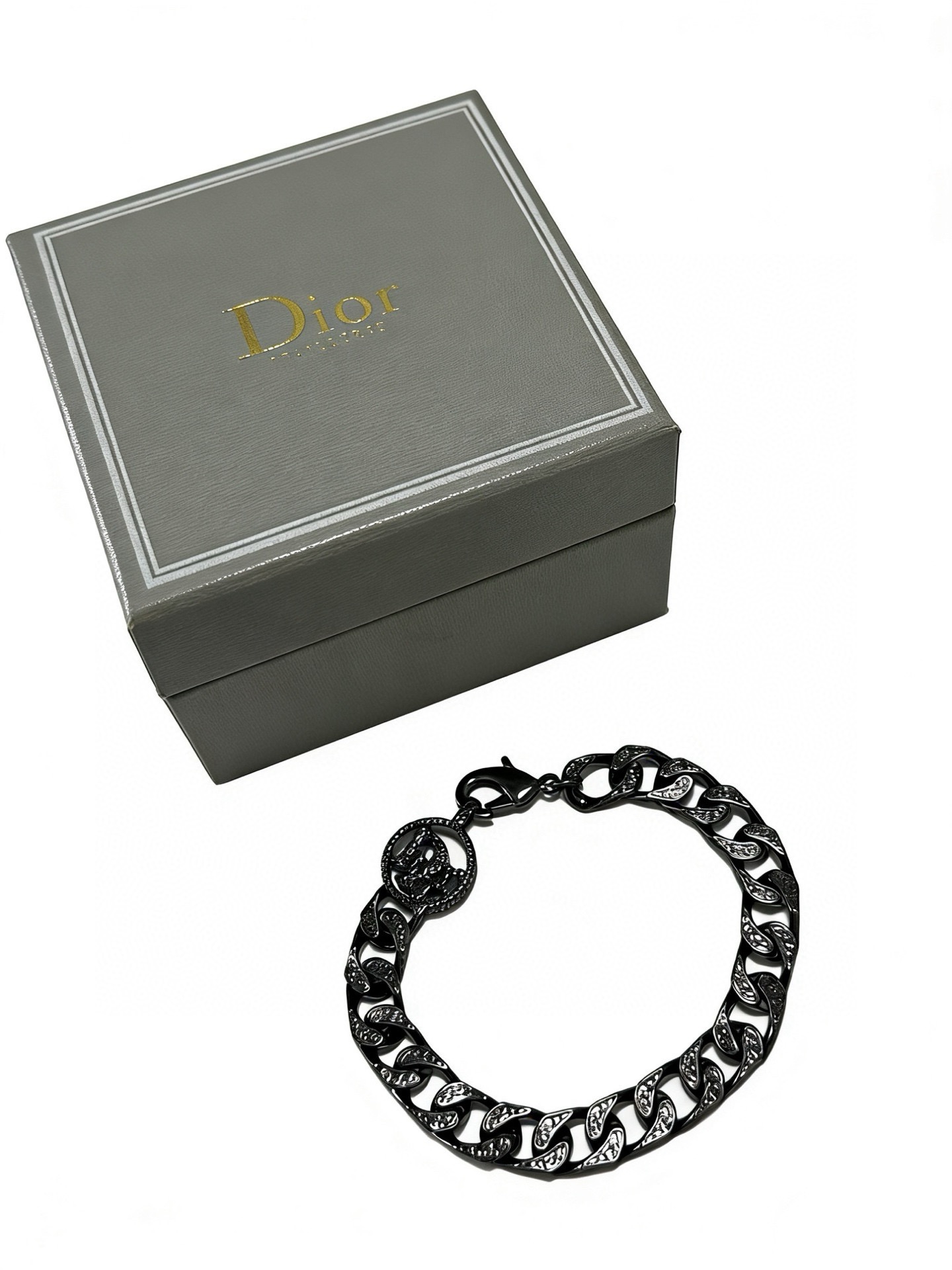Dior CD Icon Crystal Curb Chain Bracelet bracelet Black ruthenium-finish metal with black crystal accents 21cm