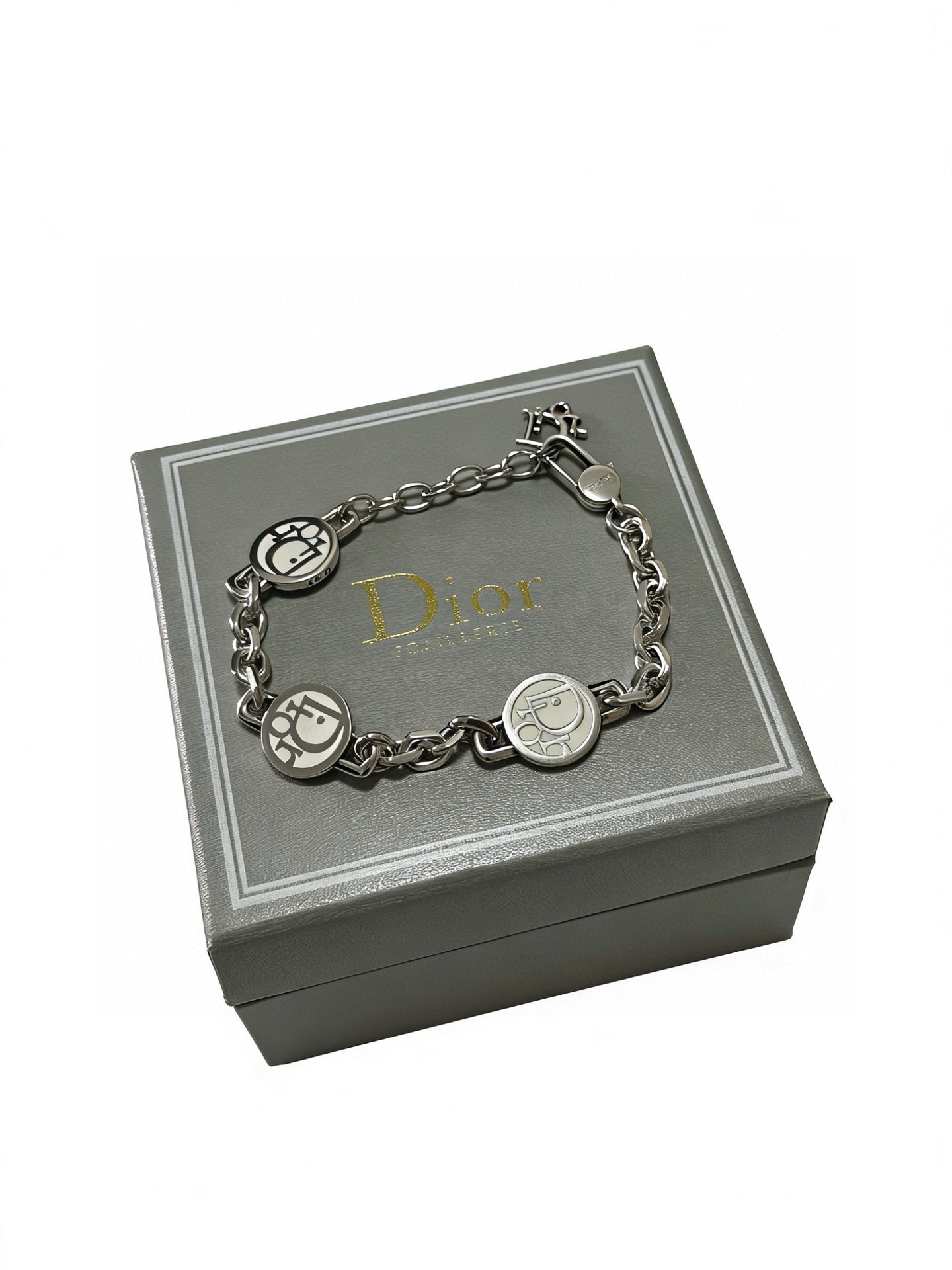 Dior Dior Oblique Logo Medallion Chain Bracelet bracelet silver-tone metal with white enamel logo medallions 19cm