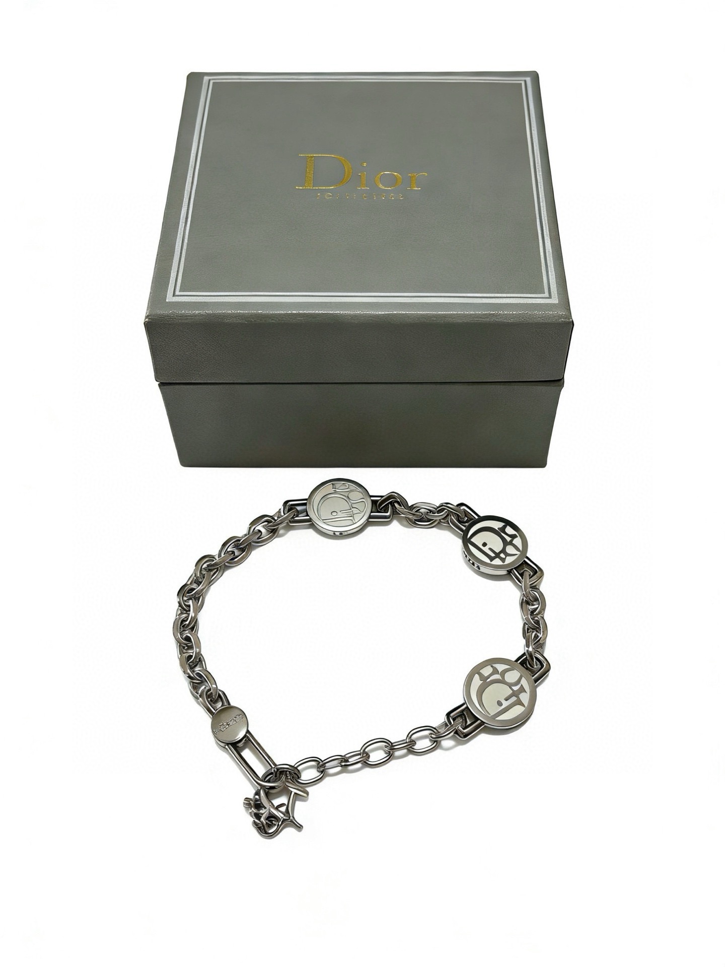 Dior Dior Oblique Logo Medallion Chain Bracelet bracelet silver-tone metal with white enamel logo medallions 19cm