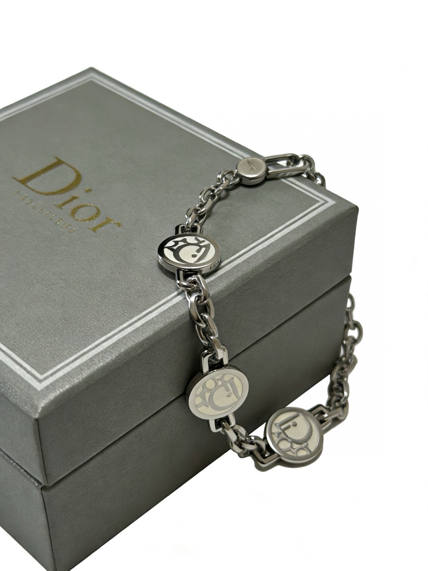 Dior Dior Oblique Logo Medallion Chain Bracelet bracelet silver-tone metal with white enamel logo medallions 19cm
