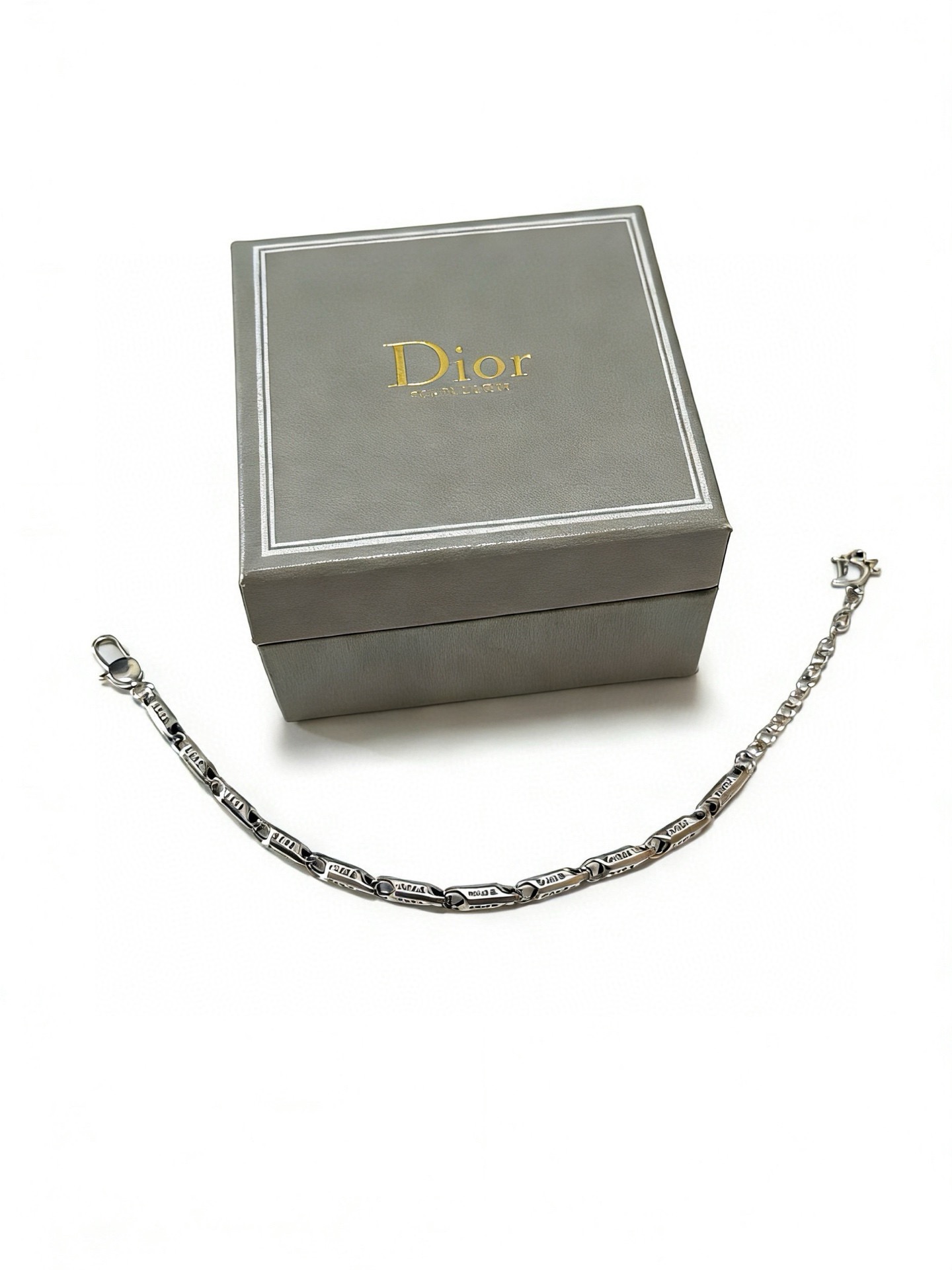 Dior Logo Engraved Bar Chain bracelet Silver-toned metal with engraved detailing 20cm