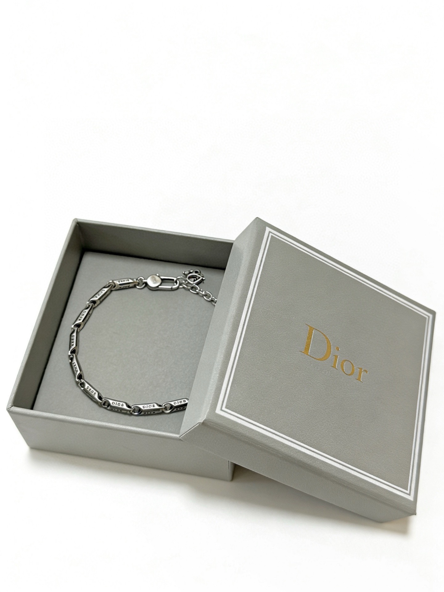 Dior Logo Engraved Bar Chain bracelet Silver-toned metal with engraved detailing 20cm