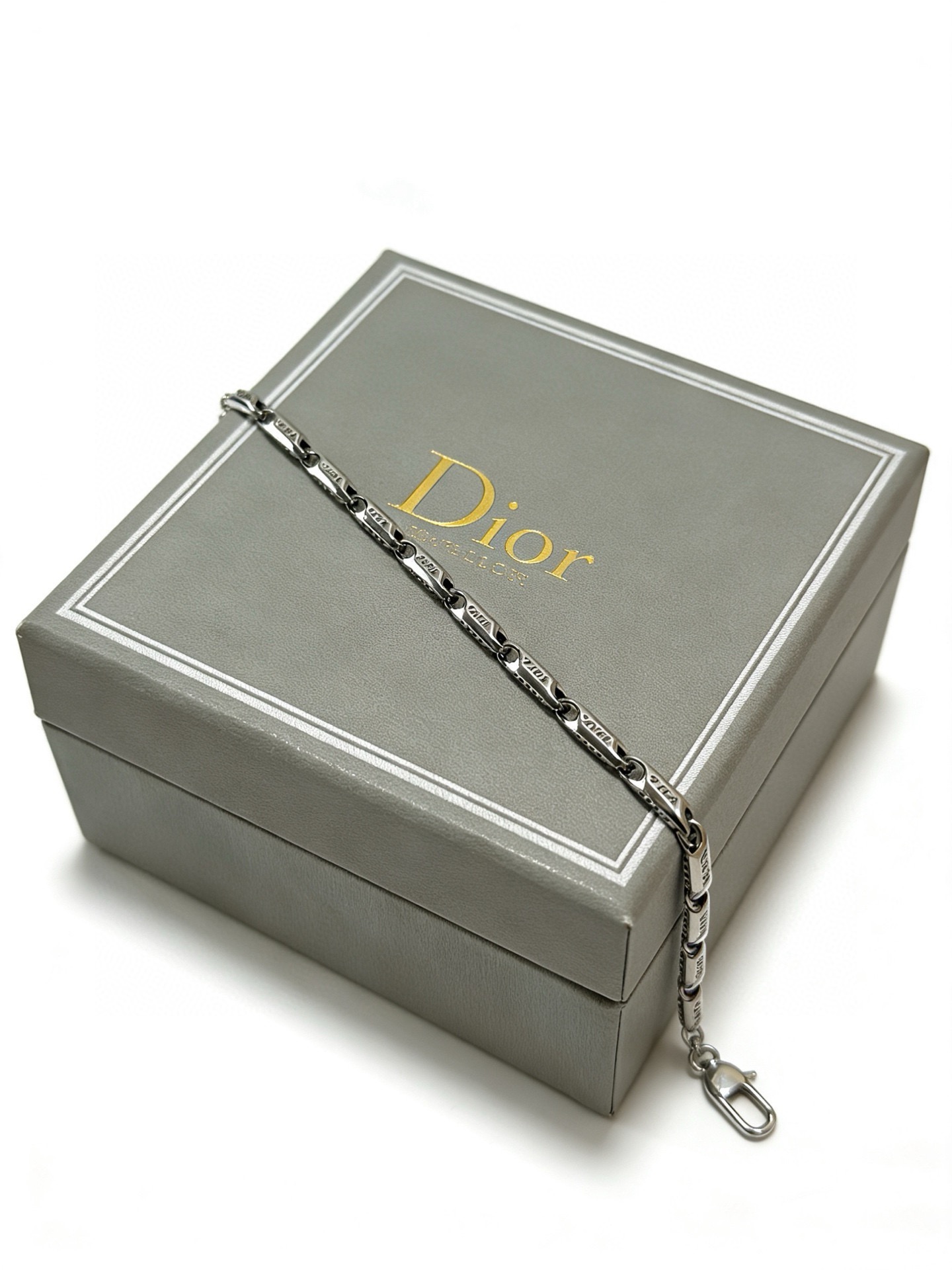 Dior Logo Engraved Bar Chain bracelet Silver-toned metal with engraved detailing 20cm