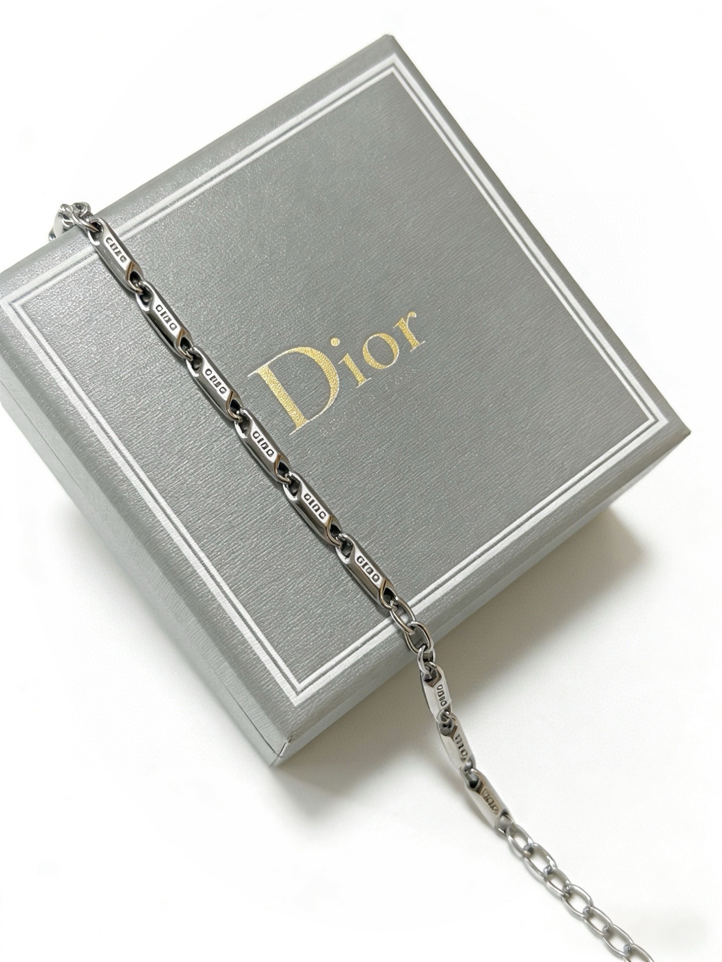 Dior Logo Engraved Bar Chain bracelet Silver-toned metal with engraved detailing 20cm