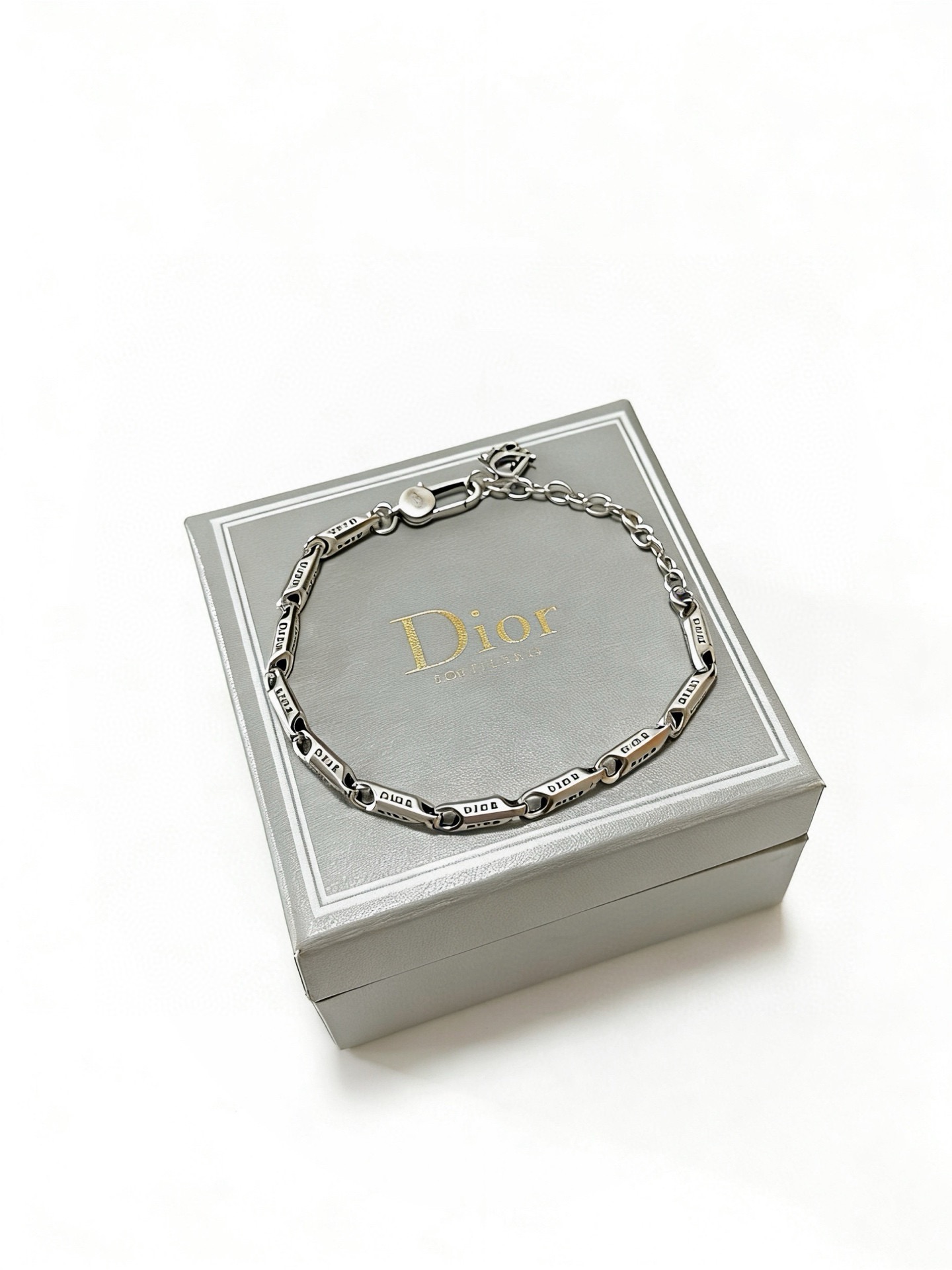 Dior Logo Engraved Bar Chain bracelet Silver-toned metal with engraved detailing 20cm