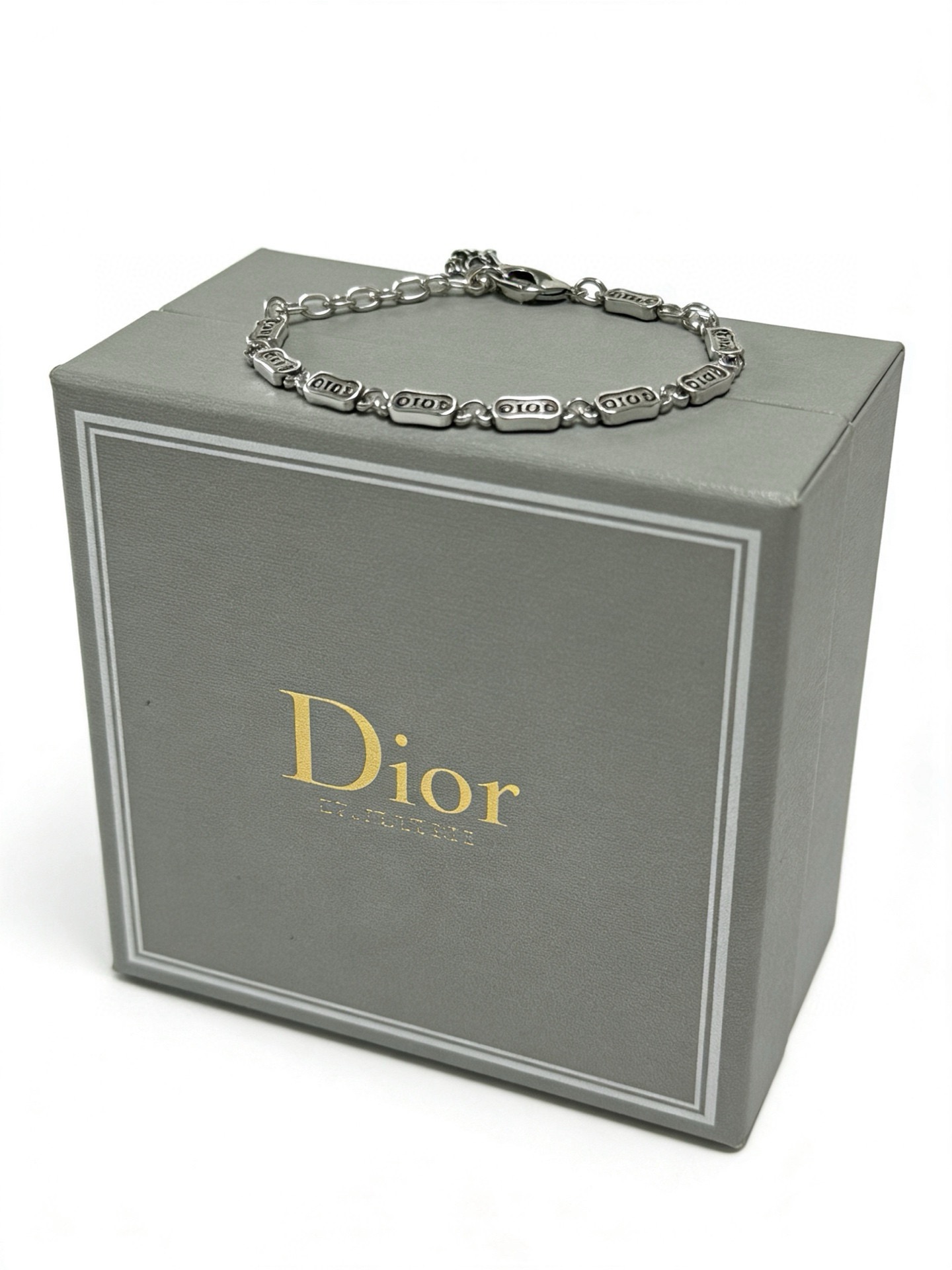 Dior Logo Plate Chain Bracelet bracelet Antique silver-tone metal with engraved logo detailing 18cm