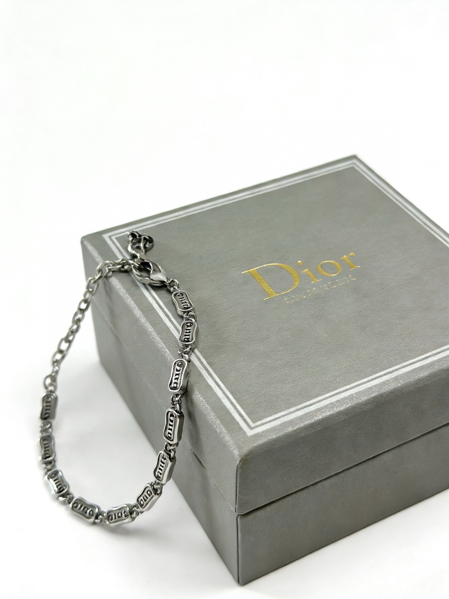 Dior Logo Plate Chain Bracelet bracelet Antique silver-tone metal with engraved logo detailing 18cm