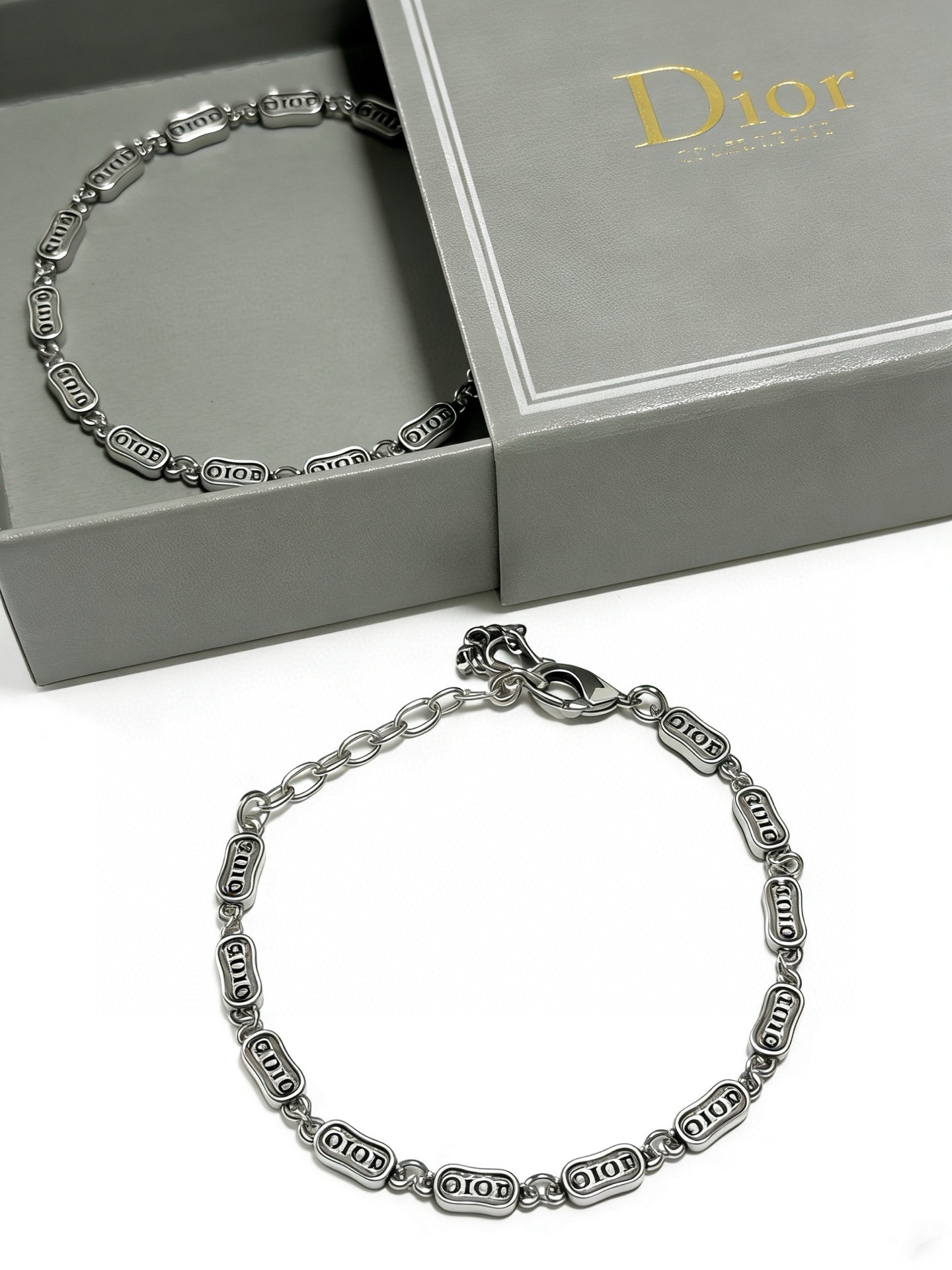 Dior Logo Plate Chain Bracelet bracelet Antique silver-tone metal with engraved logo detailing 18cm