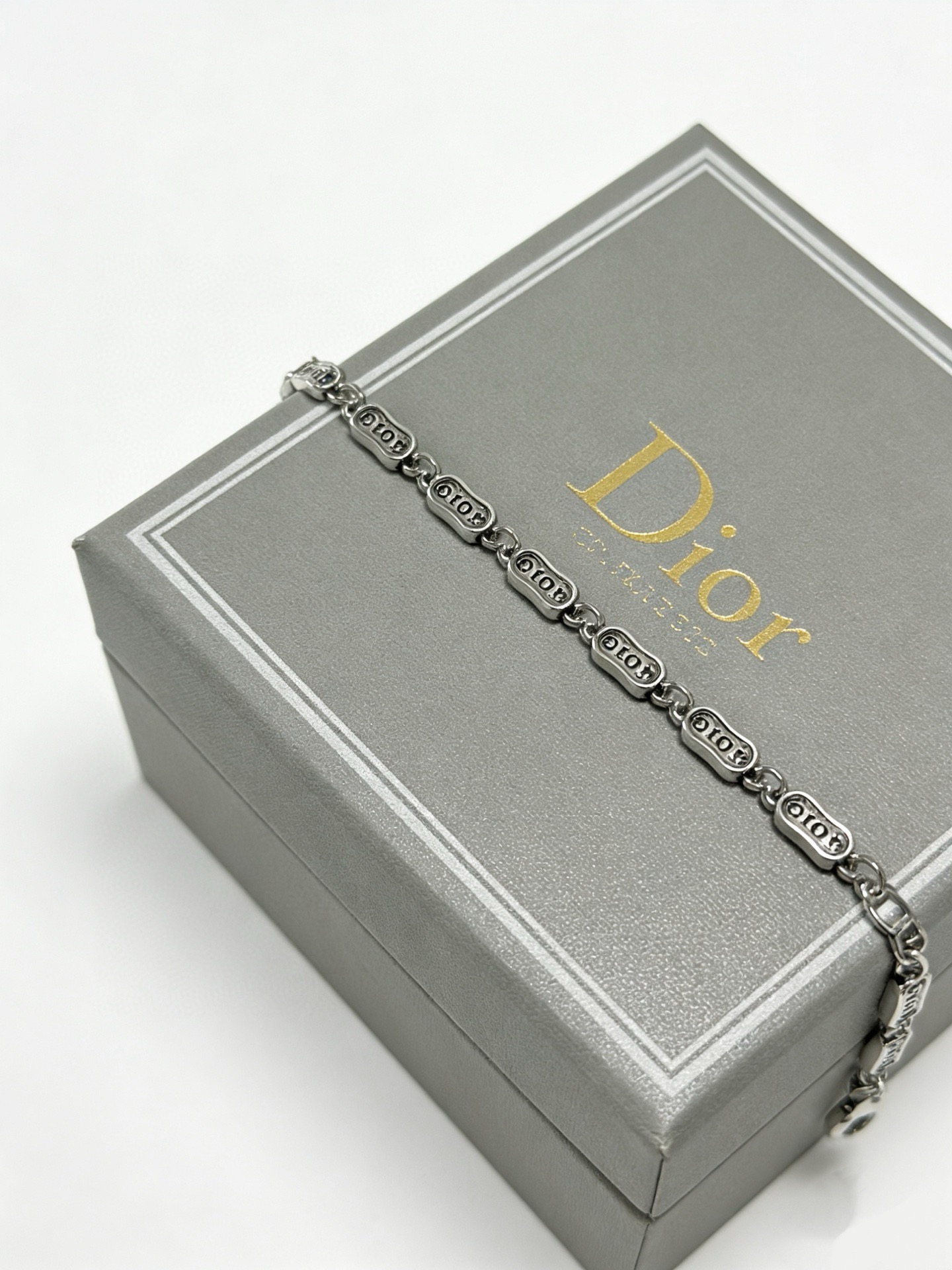 Dior Logo Plate Chain Bracelet bracelet Antique silver-tone metal with engraved logo detailing 18cm