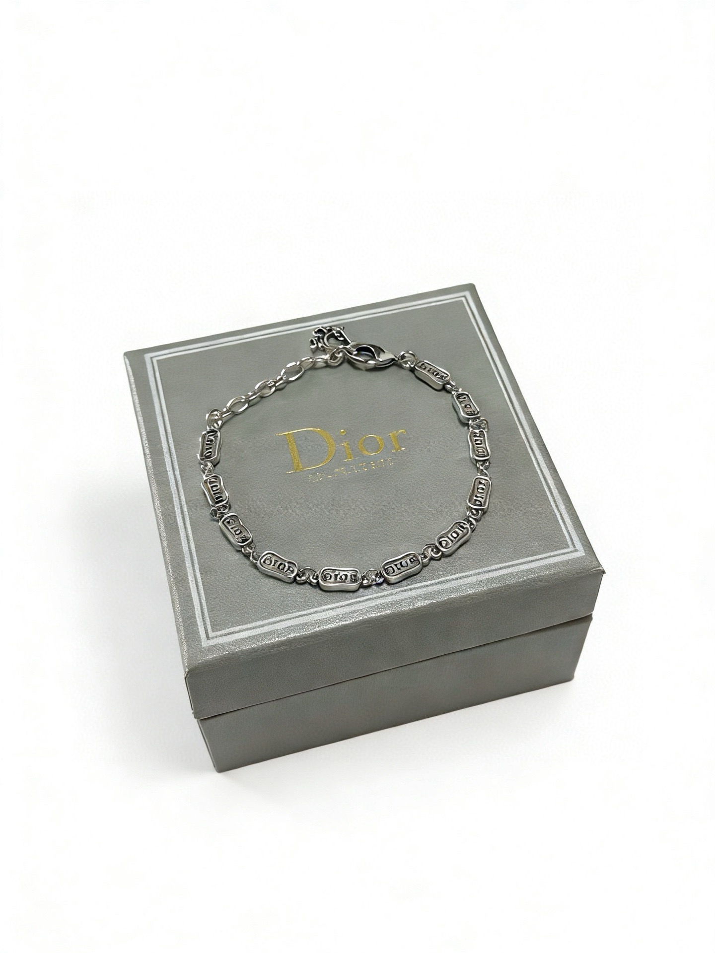 Dior Logo Plate Chain Bracelet bracelet Antique silver-tone metal with engraved logo detailing 18cm