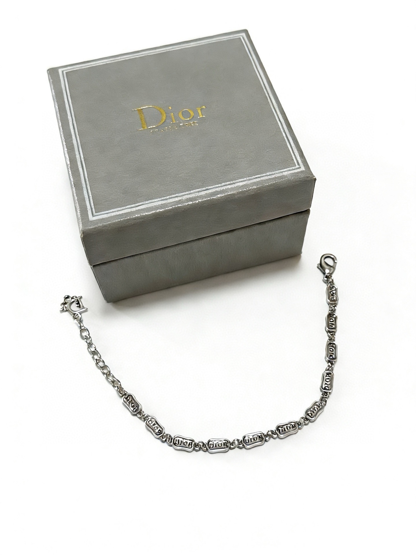 Dior Logo Plate Chain Bracelet bracelet Antique silver-tone metal with engraved logo detailing 18cm