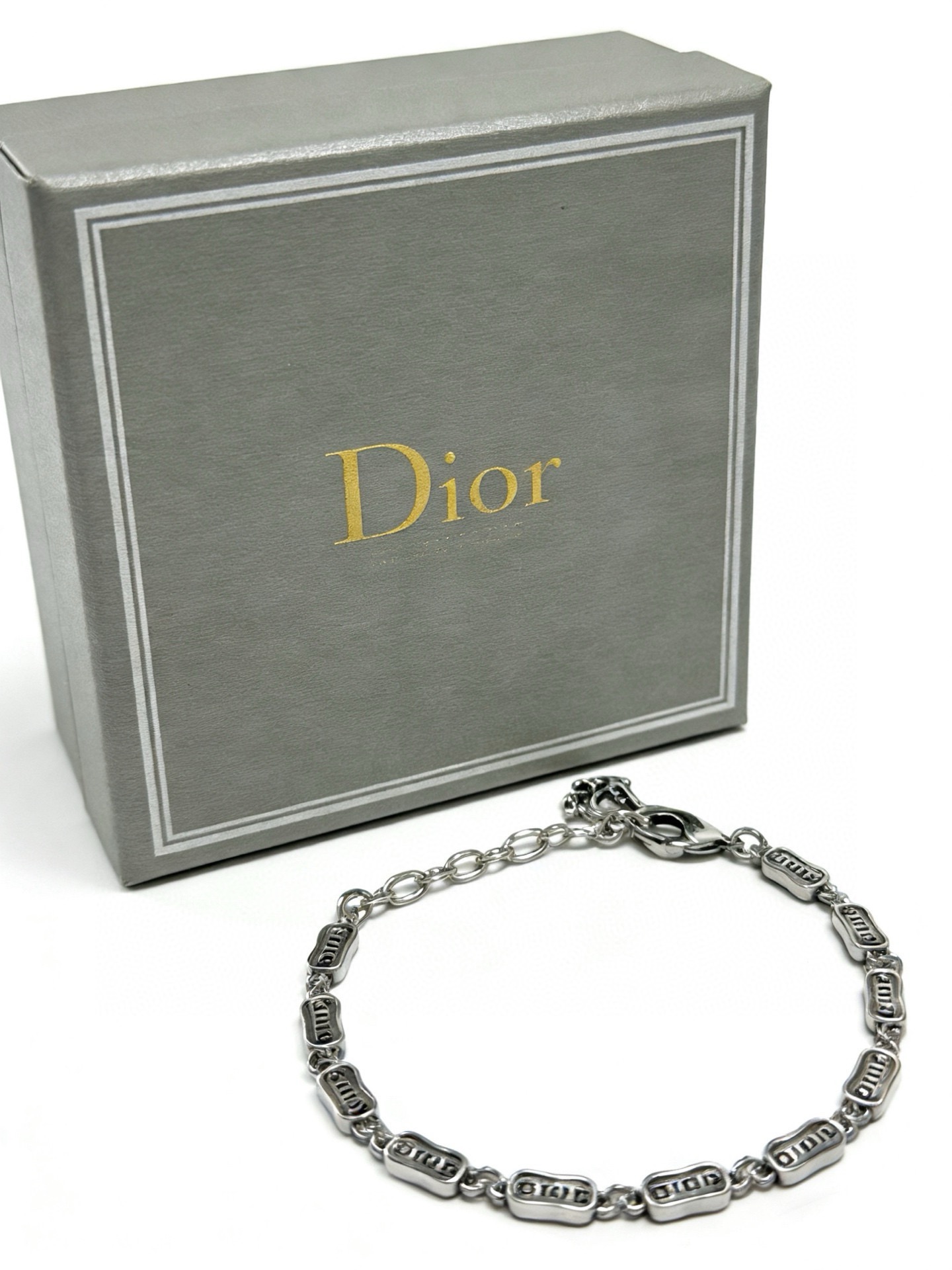 Dior Logo Plate Chain Bracelet bracelet Antique silver-tone metal with engraved logo detailing 18cm