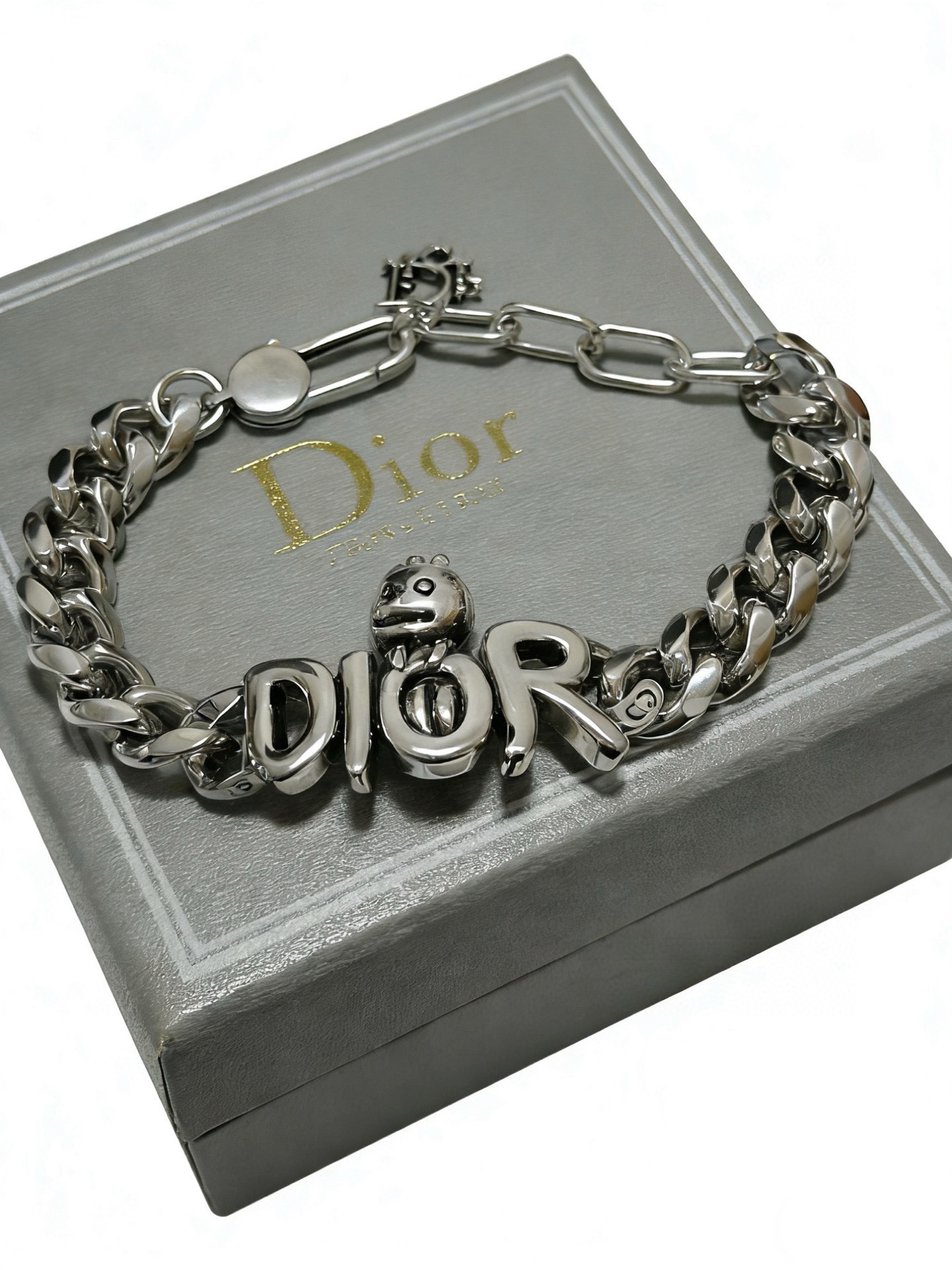 Dior DIOR x KAWS Bubble Logo Cuban Chain Bracelet bracelet Silver-tone metal no gemstones 21cm