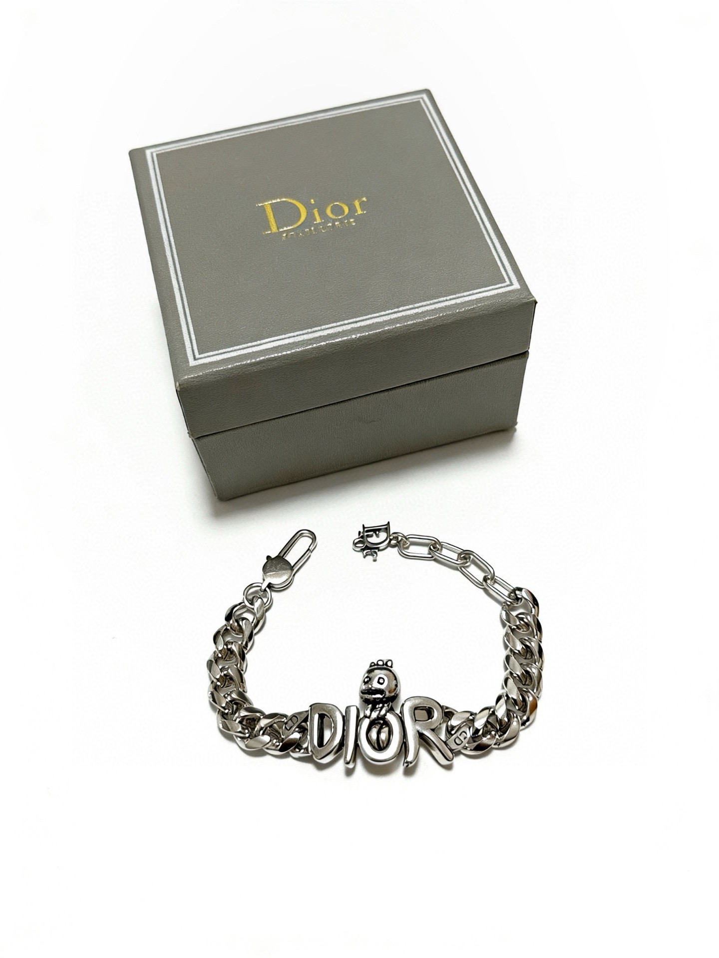 Dior DIOR x KAWS Bubble Logo Cuban Chain Bracelet bracelet Silver-tone metal no gemstones 21cm
