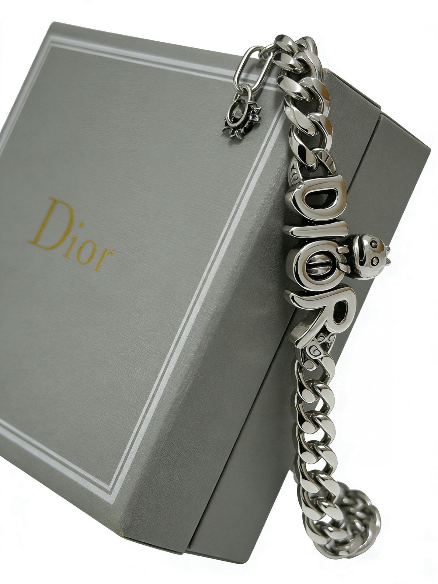 Dior DIOR x KAWS Bubble Logo Cuban Chain Bracelet bracelet Silver-tone metal no gemstones 21cm
