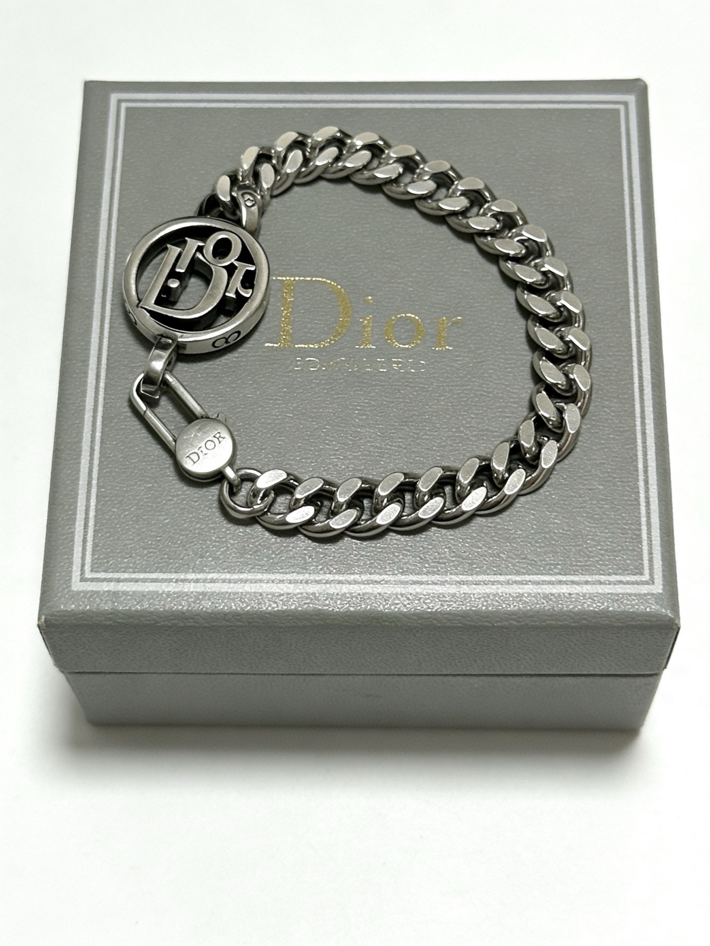 Dior Dior Oblique Logo Curb Chain Bracelet bracelet Gunmetal silver-toned metal no accent stones 21cm