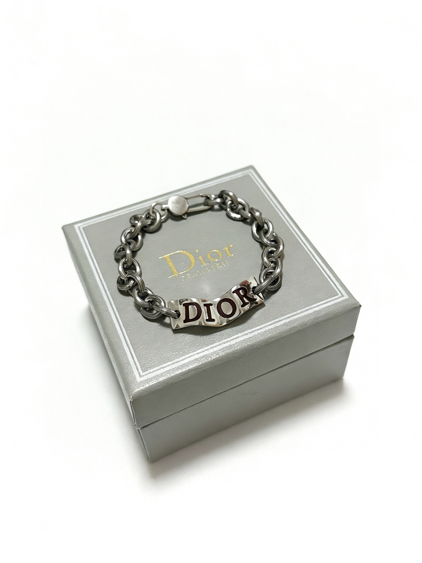 Dior Dior Logo Chain Bracelet bracelet Gunmetal silver-toned metal with dark brown enamel logo detailing 19cm