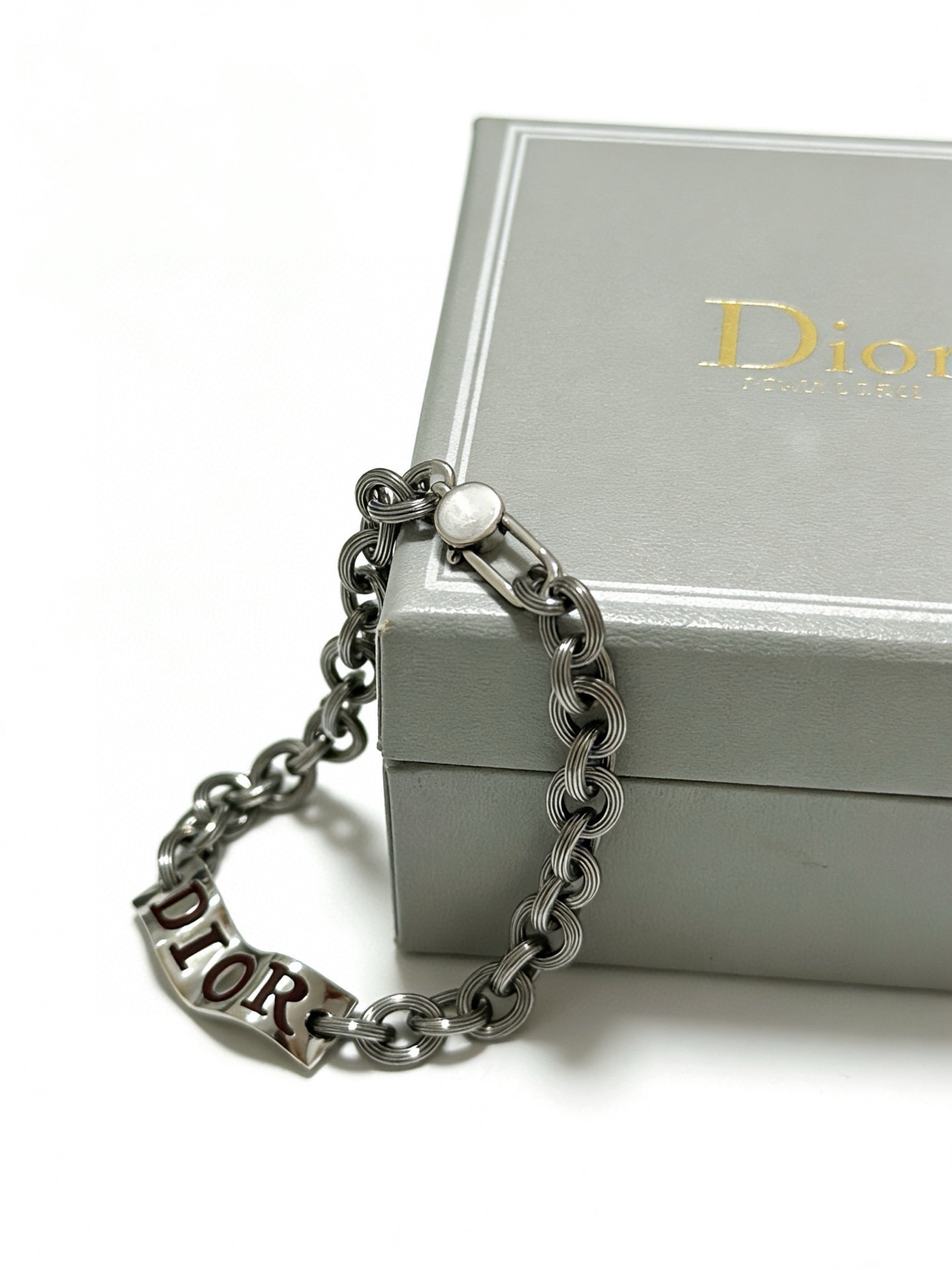 Dior Dior Logo Chain Bracelet bracelet Gunmetal silver-toned metal with dark brown enamel logo detailing 19cm