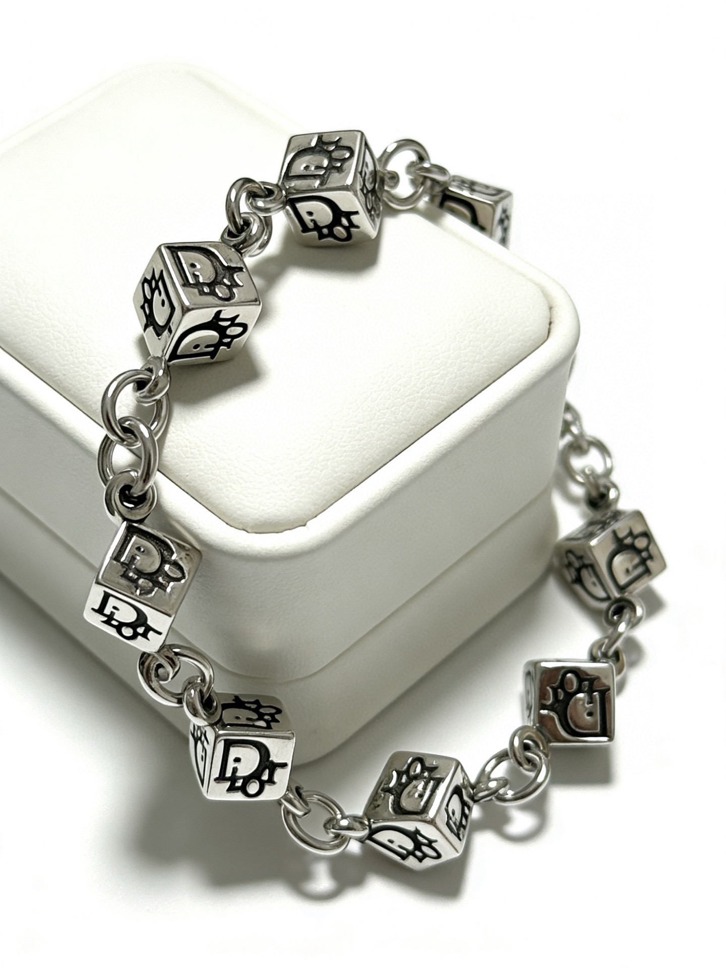 Dior Dice Logo Cube Charm Bracelet bracelet Silver-tone metal with black engraved logo detailing 20cm