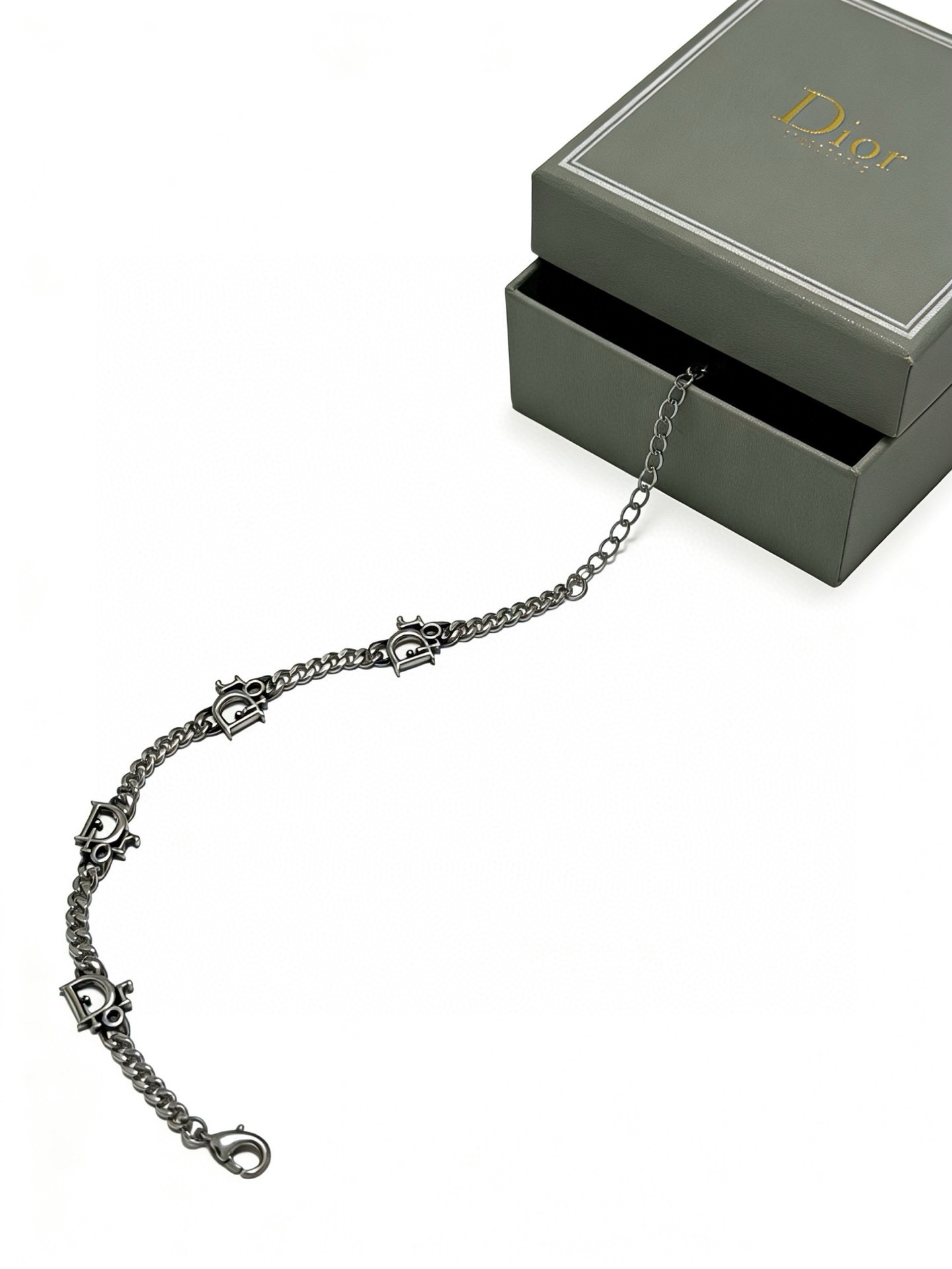 Dior Dior Logo Charm Curb Chain Bracelet bracelet Gunmetal silver-toned metal no gemstones 20cm