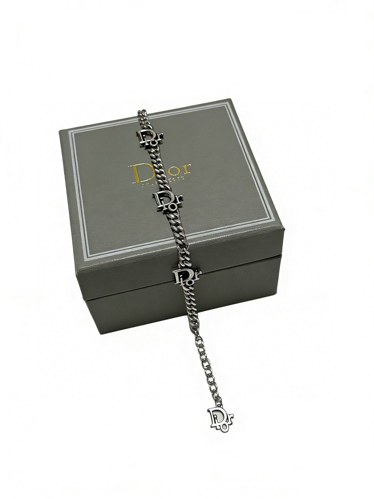 Dior Dior Logo Charm Curb Chain Bracelet bracelet Gunmetal silver-toned metal no gemstones 20cm